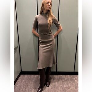 ZARA NWT Elegant Taupe Midi Dress